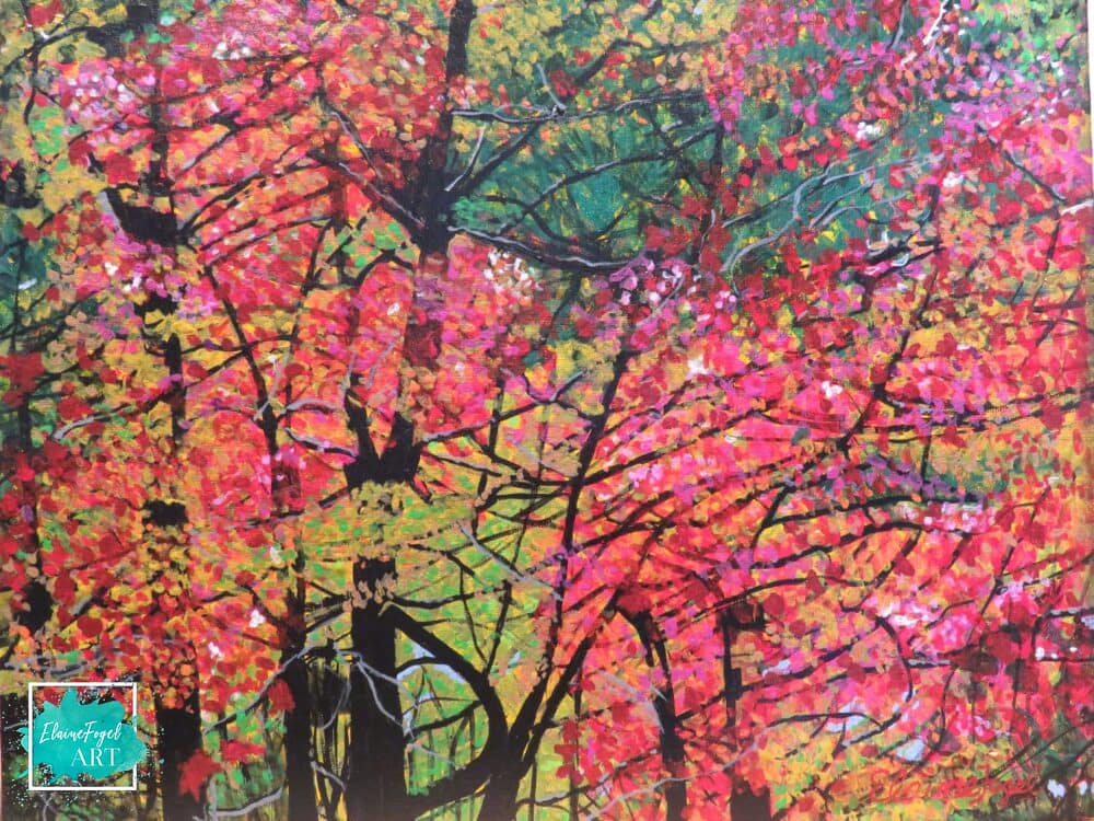 painting of autumn trees by Canadian-American artist, Elaine Fogel